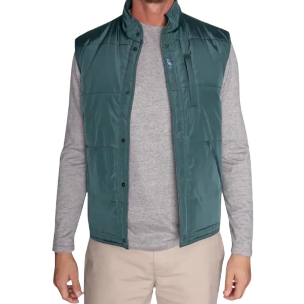 TAILORBYRD Reversible Vest Solid To Camouflage Stand Collar Hunter Green Large